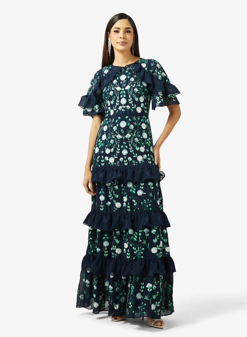 Frock and Frill Sequin Ruffle Detailed Short Sleeve Maxi Dress